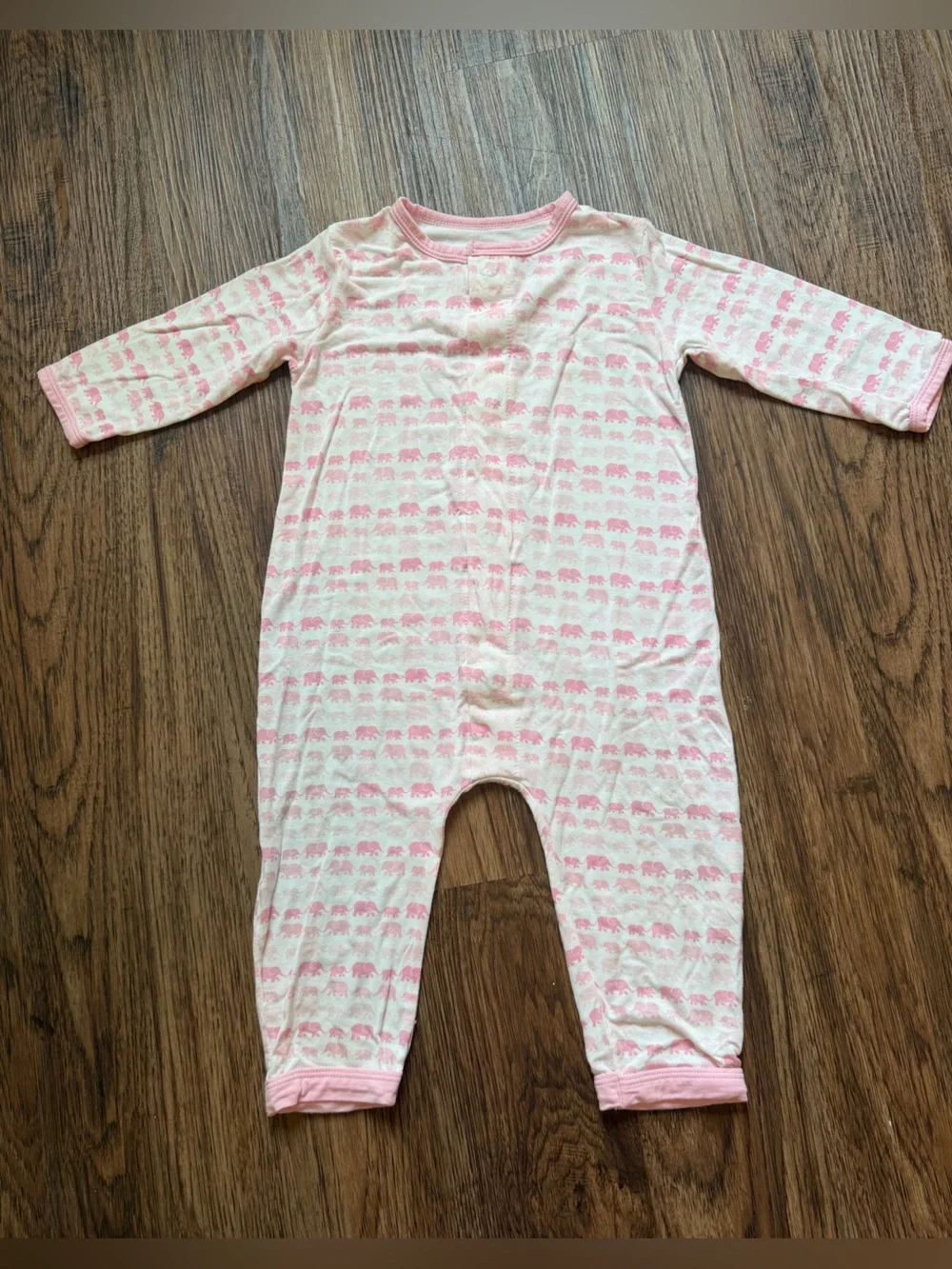 Magnetic Me Footless Pink Elephant Print One-Piece Pajamas 6-9 Months